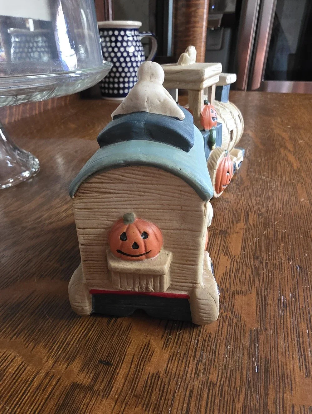 Halloween Pumpkin Ghost Train Figurine Set -Cream and Blue